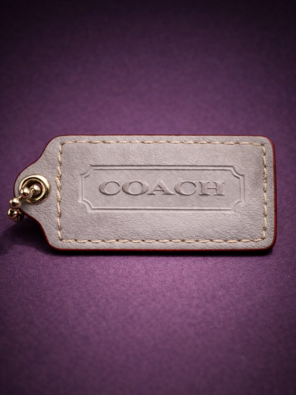 COACH Signature Gray Leather Hangtag Keychain Fob Bag Charm